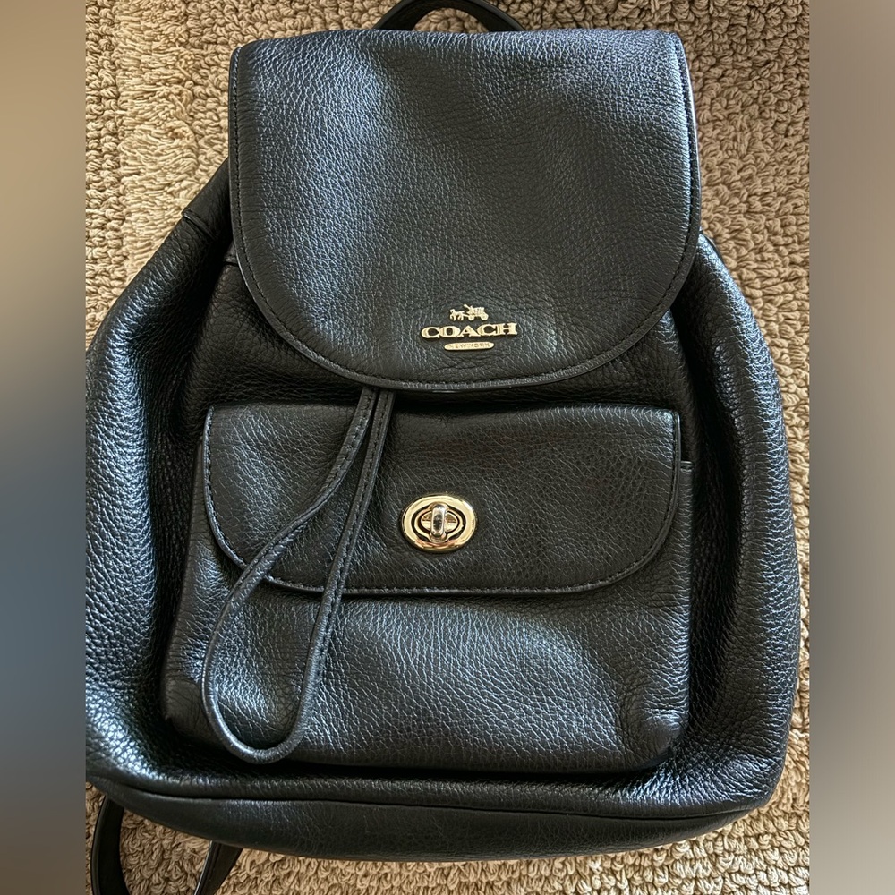 Coach mini Billie Black Pebbled Leather Mini Backpack with Gold Hardware
